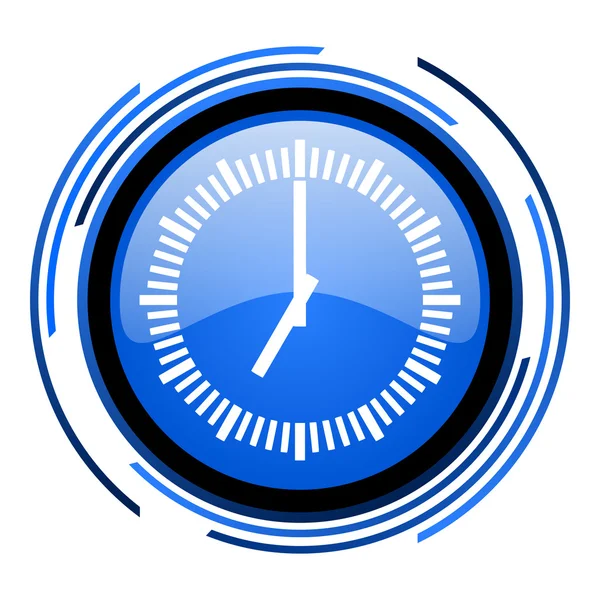 Horloge cercle bleu icône brillante — Photo