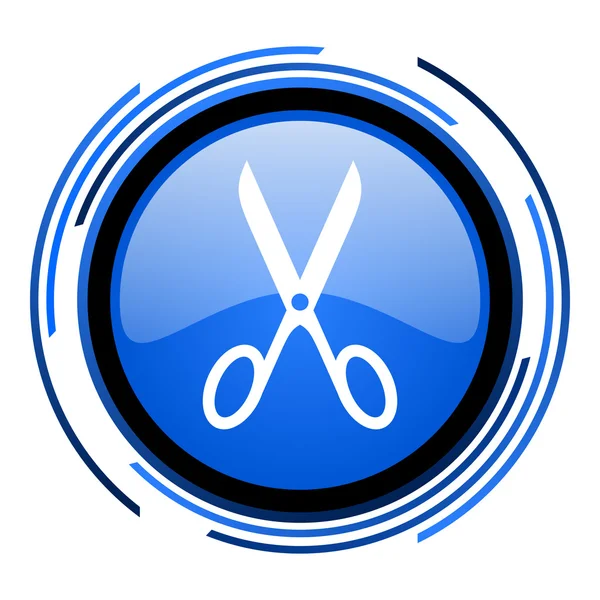 Nożyczki koło niebieski ikona — Zdjęcie stockowe