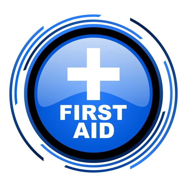 First aid circle blue glossy icon — Stock Photo, Image