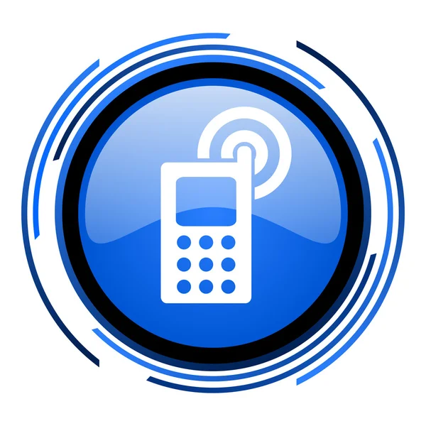 Círculo del teléfono celular icono brillante azul — Foto de Stock