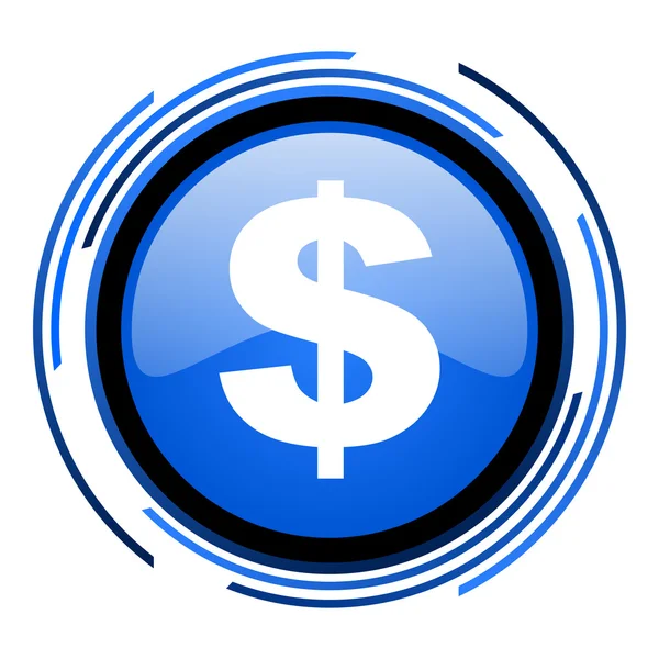 Nós dólar círculo azul brilhante ícone — Fotografia de Stock