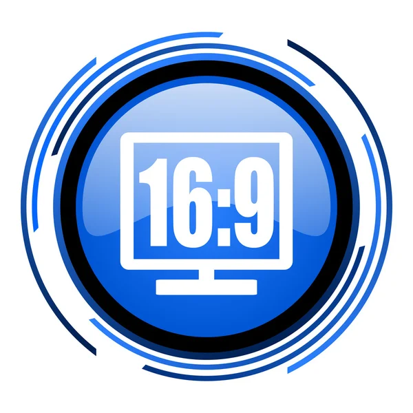 16 9 display circle blue glossy icon — Zdjęcie stockowe