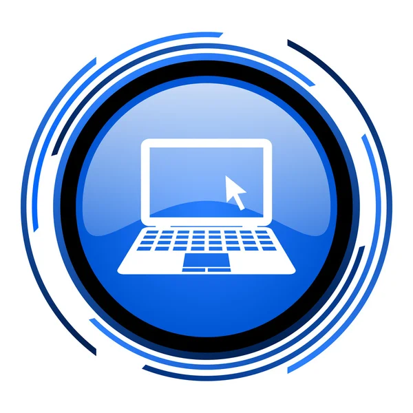 Laptop cirkel blauwe glanzende pictogram — Stockfoto