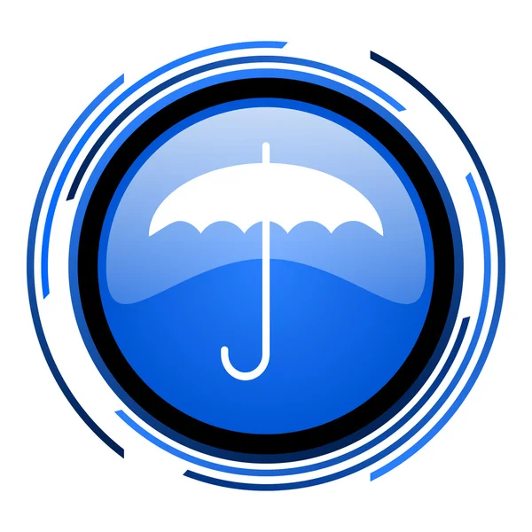 Guarda-chuva círculo azul brilhante ícone — Fotografia de Stock