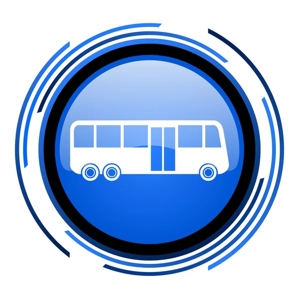 Círculo de ônibus ícone brilhante azul — Fotografia de Stock