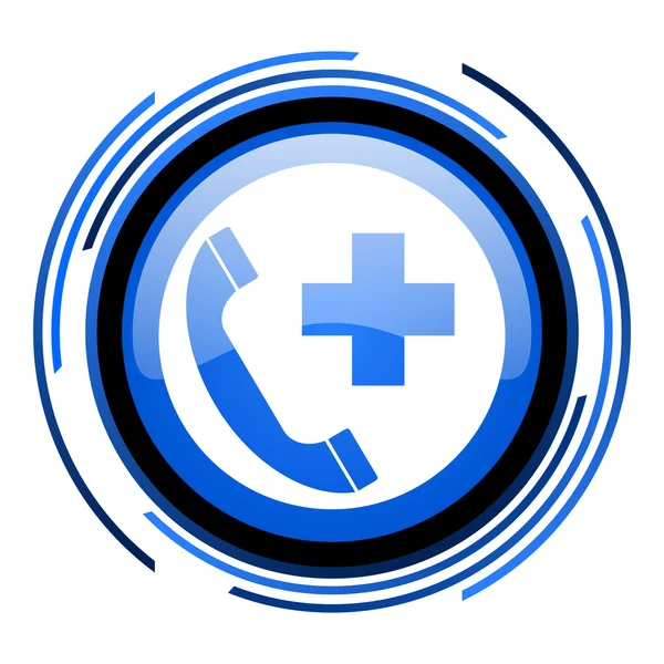 Chiamata di emergenza cerchio blu lucido icona — Foto Stock