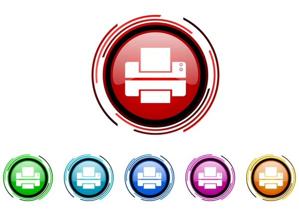 Impressora círculo web brilhante ícone colorido conjunto — Fotografia de Stock