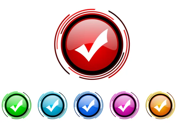 Aceptar círculo web brillante icono colorido conjunto —  Fotos de Stock