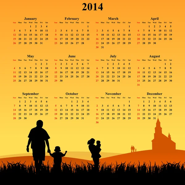 2014 calendar with young people — Stock Photo, Image