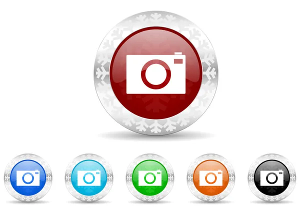 Fotoaparát ikona vánoční sada — Stock fotografie