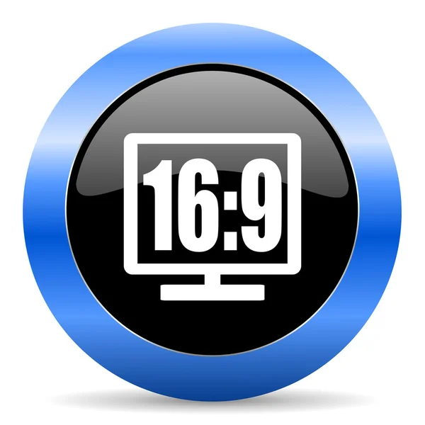 16 9 zobrazí ikonu modrý lesklý — Stock fotografie
