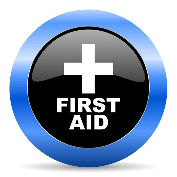 Blaues Hochglanz-Symbol für Erste Hilfe — Stockfoto