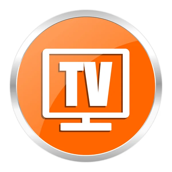 オレンジ色のテレビの光沢のあるアイコン — ストック写真