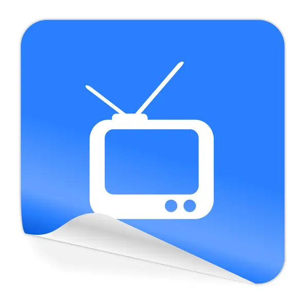 Tv icono etiqueta azul —  Fotos de Stock