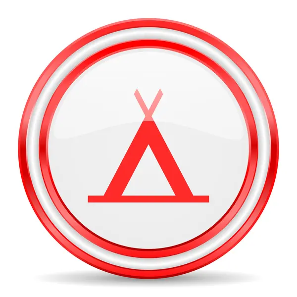 Camp red white glossy web icon — Stock Photo, Image