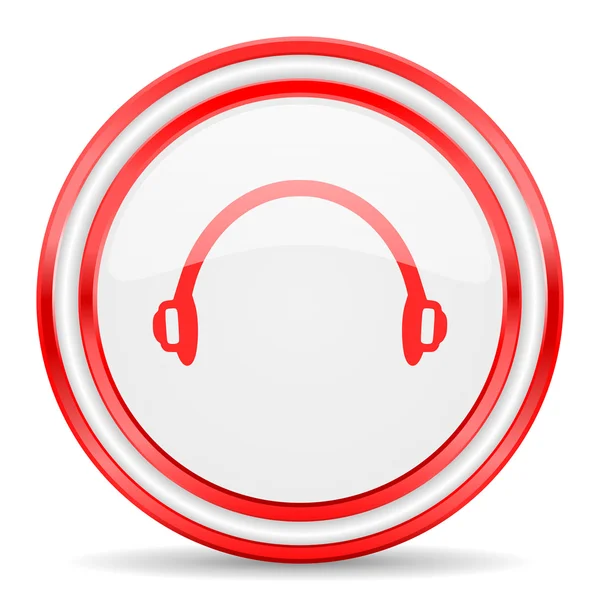 Headphones red white glossy web icon — стоковое фото