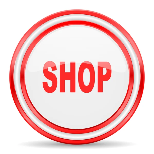 Dükkanı kırmızı beyaz parlak web simgesi — Stok fotoğraf
