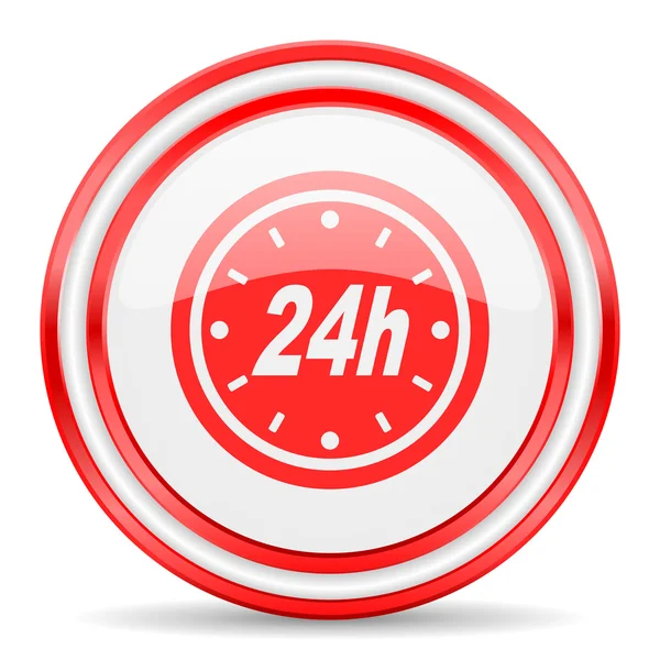 24h vermelho branco brilhante ícone da web — Fotografia de Stock