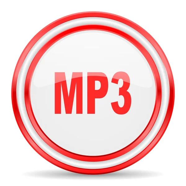 MP3 piros, fehér, fényes web ikon — Stock Fotó