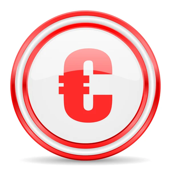 Euro-piros, fehér, fényes web ikon — Stock Fotó