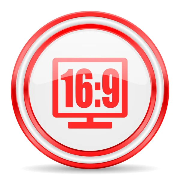 16 9 display red white glossy web icon — Stock Photo, Image