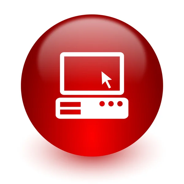 Иконка компьютера красный компьютер на белом фоне — стоковое фото