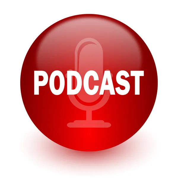 Icona del computer rosso podcast su sfondo bianco — Foto Stock