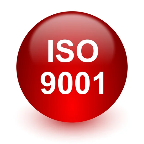 Iso 9001 ícone de computador vermelho no fundo branco — Fotografia de Stock