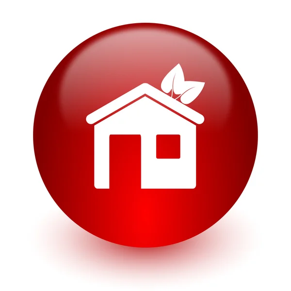 Casa icono de ordenador rojo sobre fondo blanco —  Fotos de Stock
