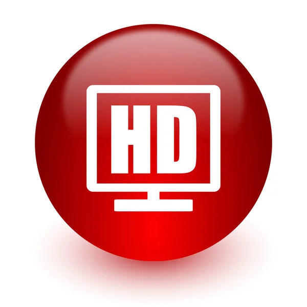 Ekran HD ikona komputera czerwony na białym tle — Zdjęcie stockowe