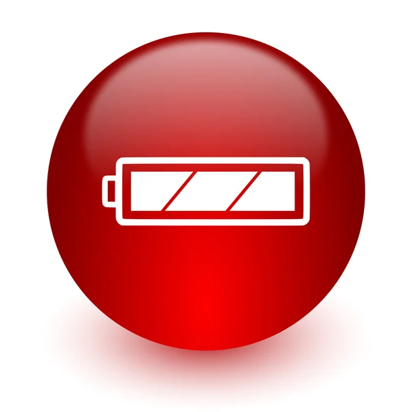 白い背景の上のバッテリ赤コンピューター アイコン — ストック写真