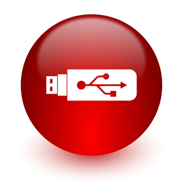 Ikona červeného počítač USB na bílém pozadí — Stock fotografie
