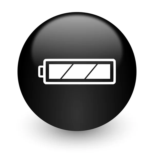 Battery black glossy internet icon — Stock Photo, Image