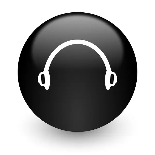 Headphones black glossy internet icon — Stock Photo, Image