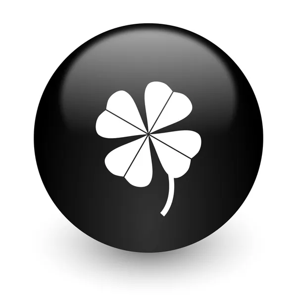Four-leaf clover black glossy internet icon — Stock Photo, Image
