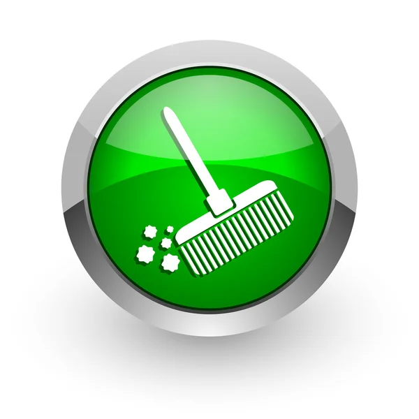 Broom green glossy web icon — стоковое фото