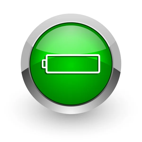 Πράσινο γυαλιστερό web εικονίδιο μπαταρίας — Φωτογραφία Αρχείου
