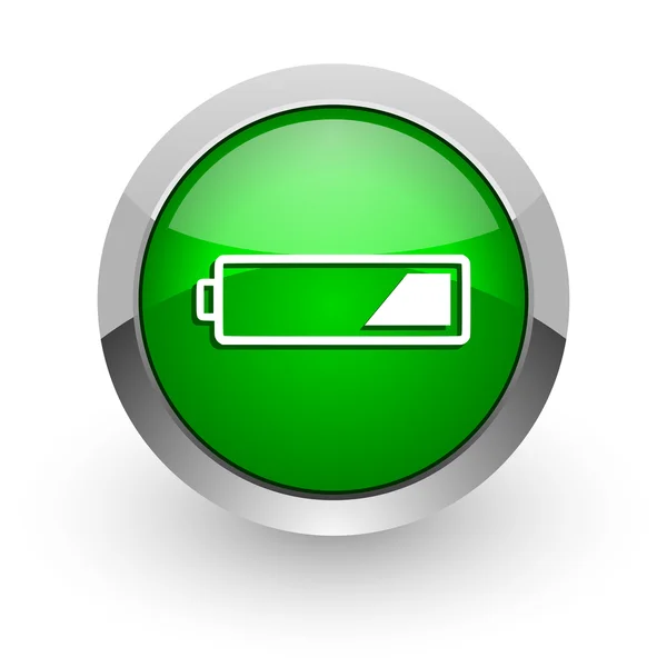 緑の光沢のあるウェブのバッテリ アイコン — ストック写真