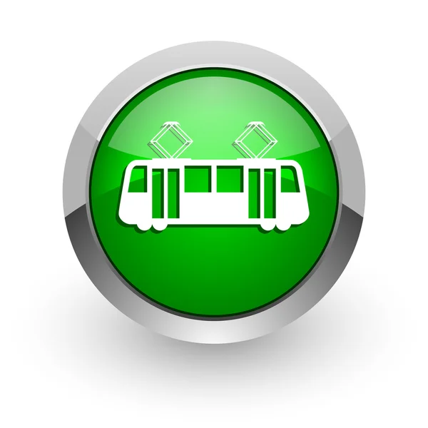 Tram green glossy web icon — Stock Photo, Image