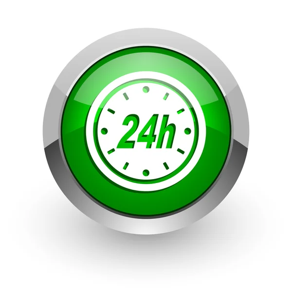 24h green glossy web icon — Stock Photo, Image