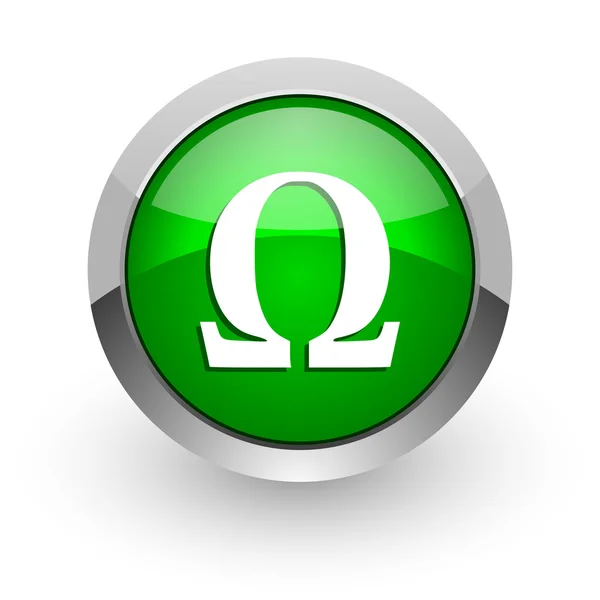 Icono de la web brillante verde omega —  Fotos de Stock