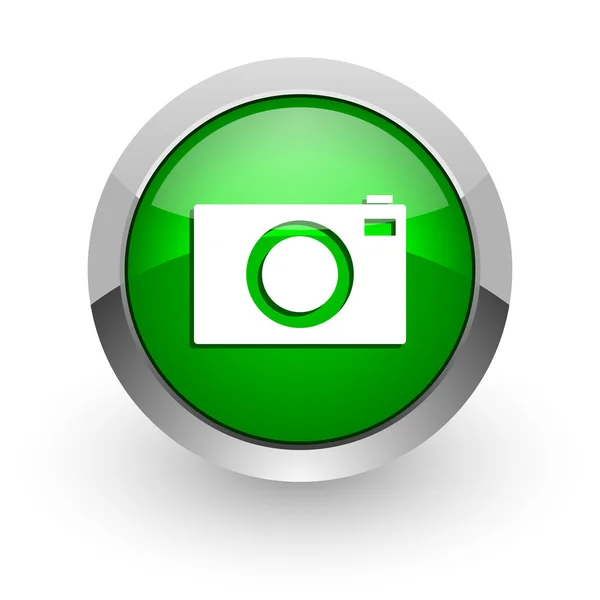 Camera-groene glanzende web icoontje — Stockfoto