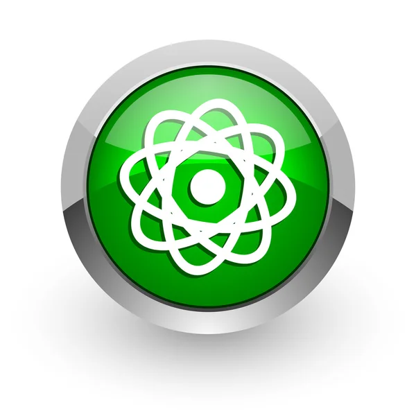 Atom yeşil parlak web simgesi — Stok fotoğraf