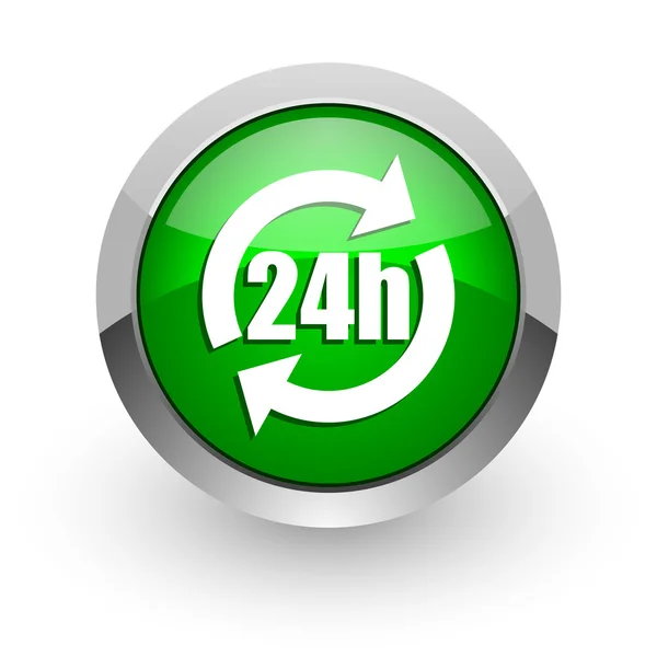 24h icono web brillante verde —  Fotos de Stock