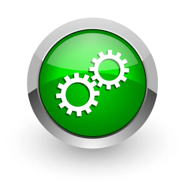 Engranaje icono web brillante verde —  Fotos de Stock