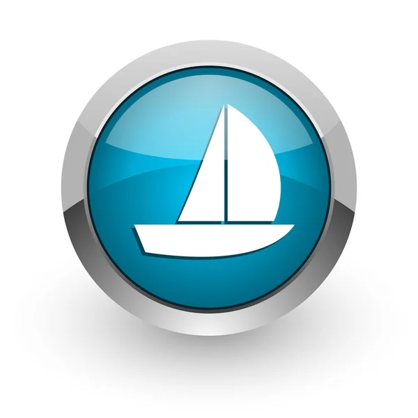 Yacht blue glossy web icon — Stock Photo, Image