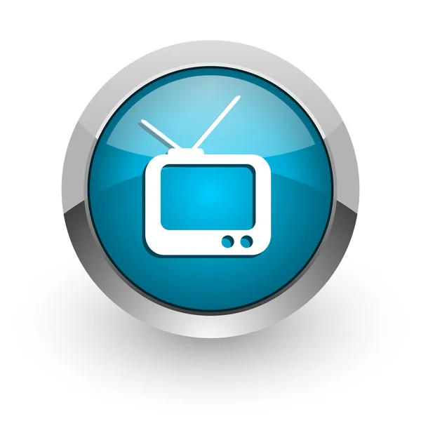 TV blue glossy web icon — стоковое фото