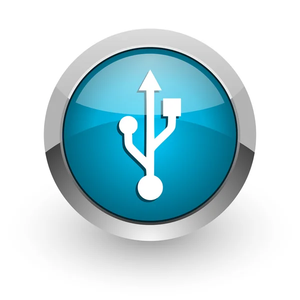 USB niebieski WWW błyszczący ikona — Zdjęcie stockowe