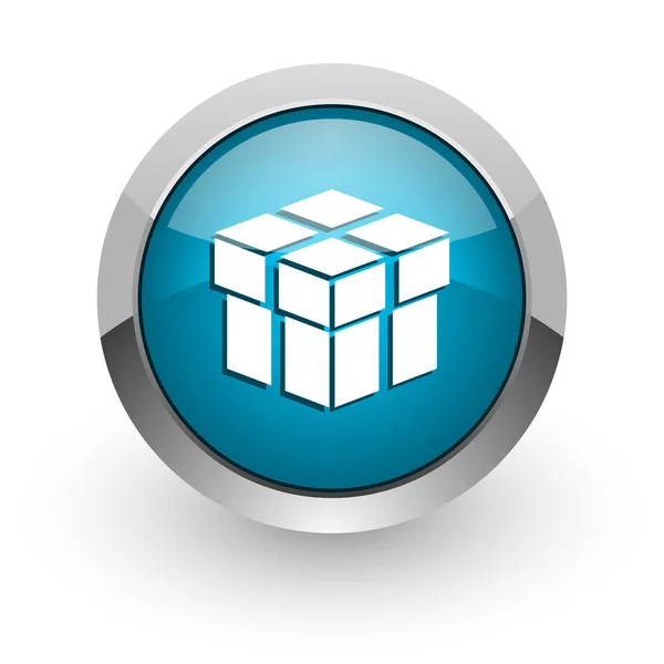 Box blaues Hochglanz-Web-Symbol — Stockfoto