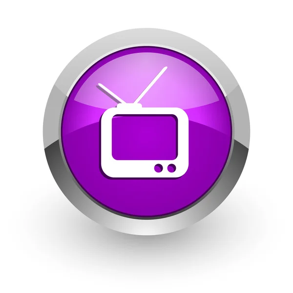 TV pink glossy web icon — стоковое фото